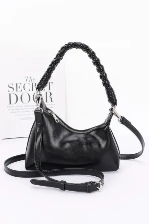 Faux Leather Braided Strap Shoulder Bag