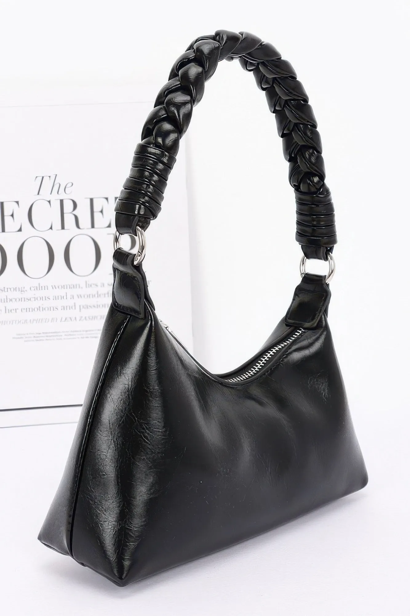 Faux Leather Braided Strap Shoulder Bag