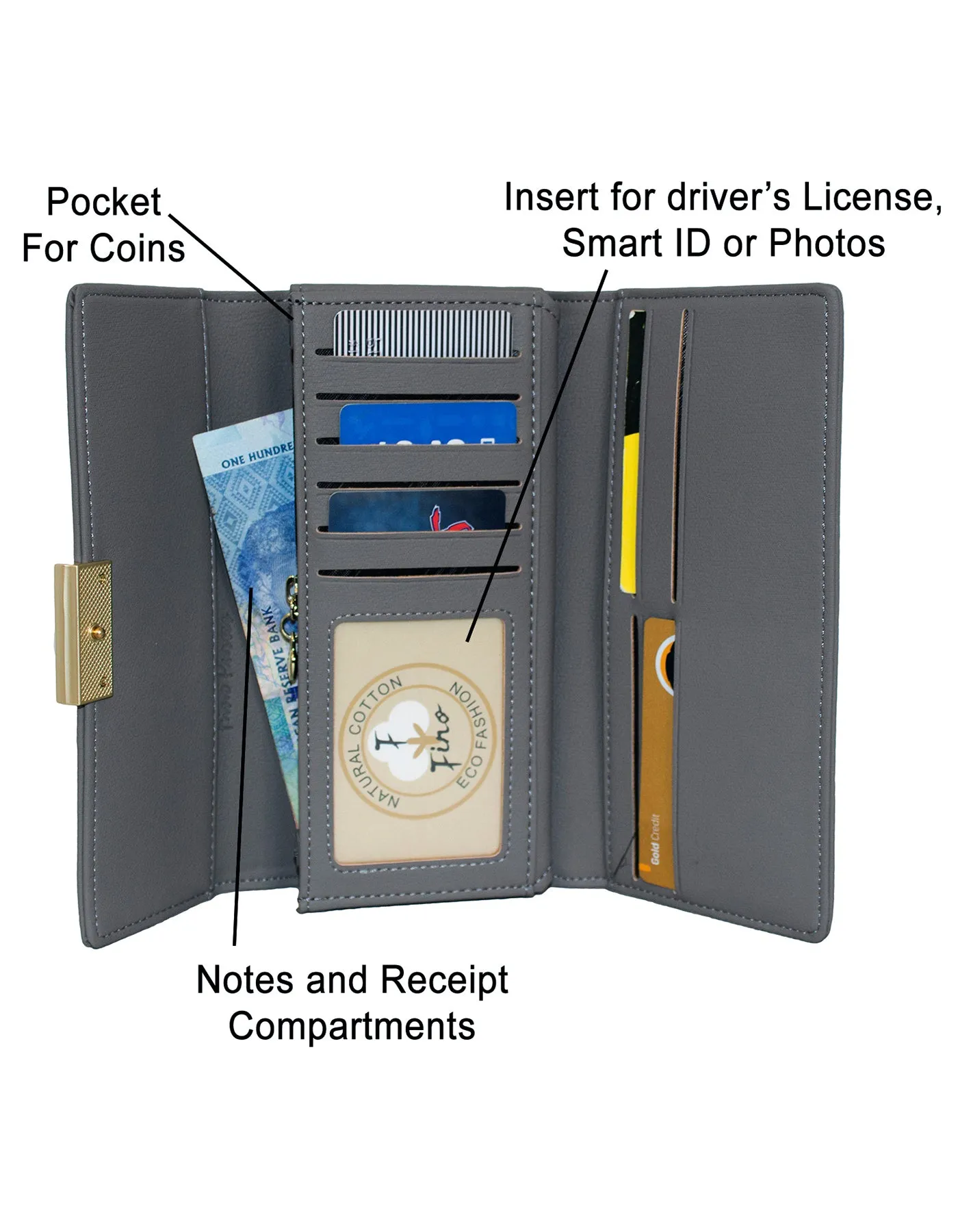 Fino 51333 Tri-Fold Faux Leather Cell Phone Compartment Purse with Box