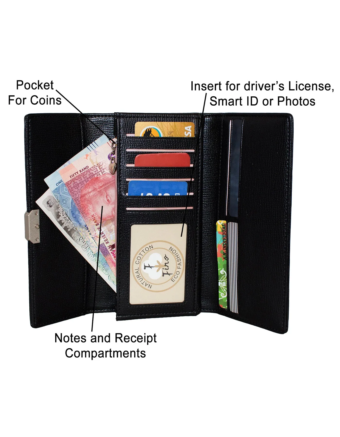 Fino 51333 Tri-Fold Faux Leather Cell Phone Compartment Purse with Box