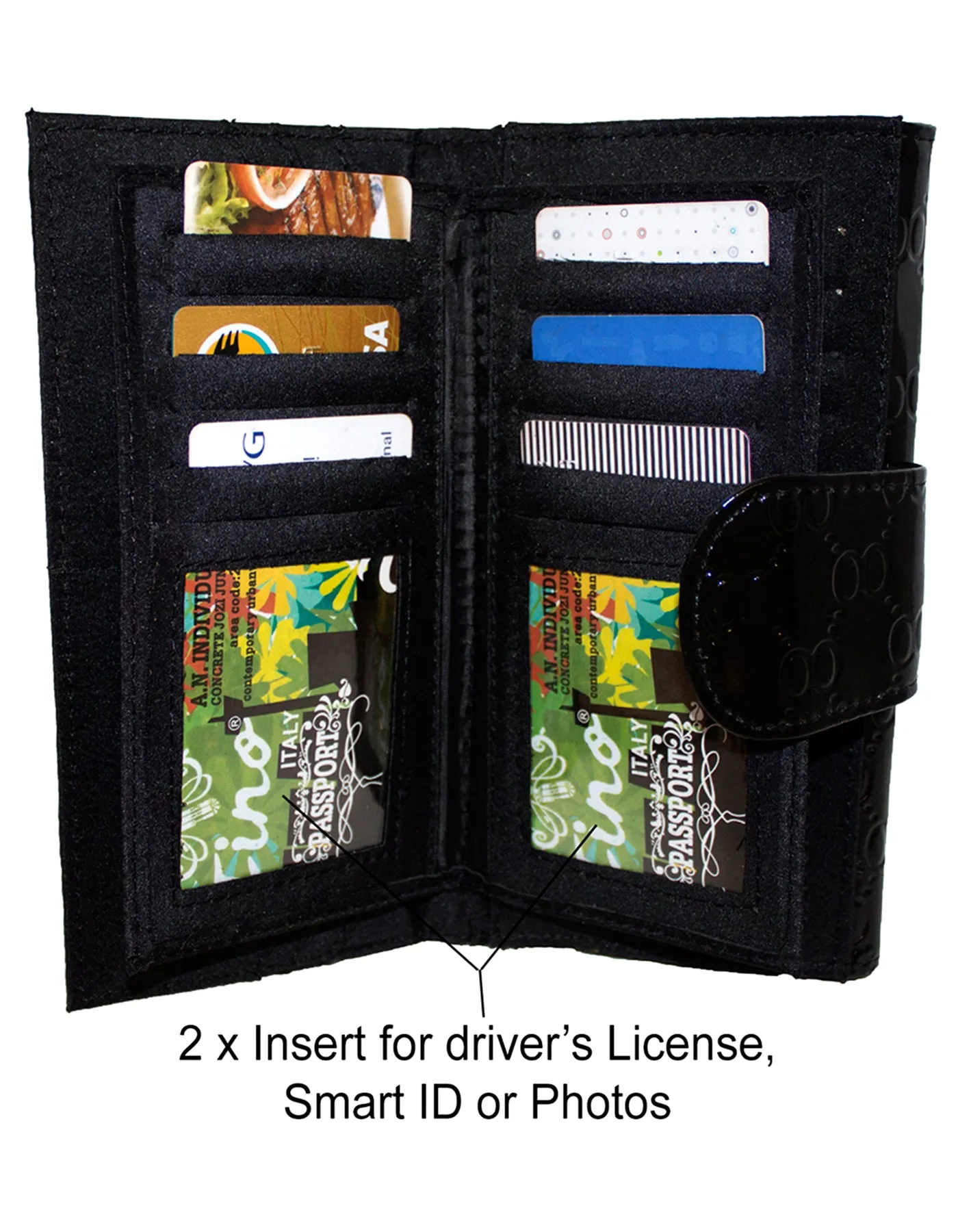 Fino S077-310 Faux Leather Elegant Patent Design Long Card Holder Purse