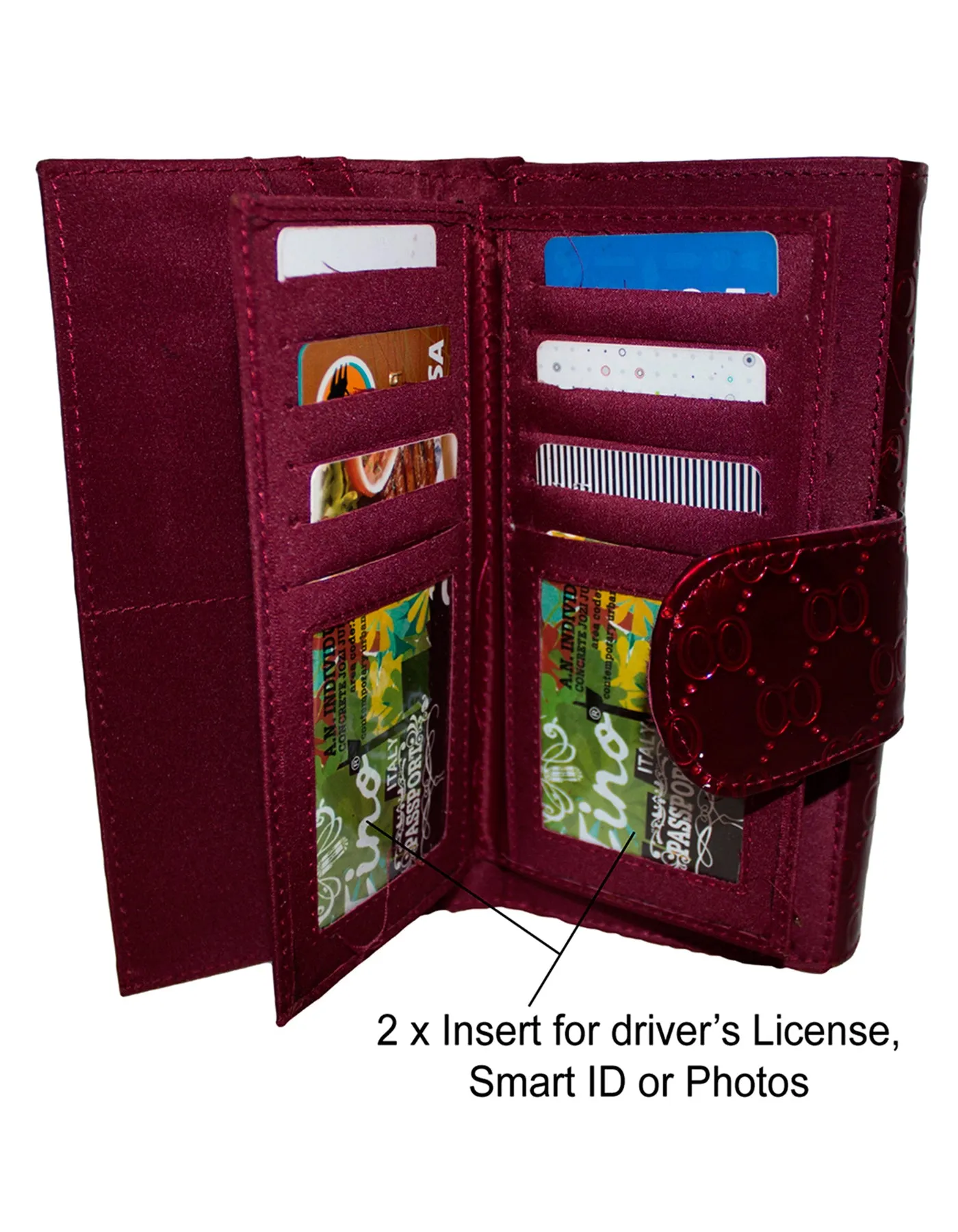 Fino S077-310 Faux Leather Elegant Patent Design Long Card Holder Purse