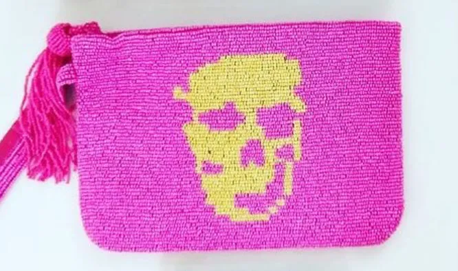 Fuschia Skull Wristlet