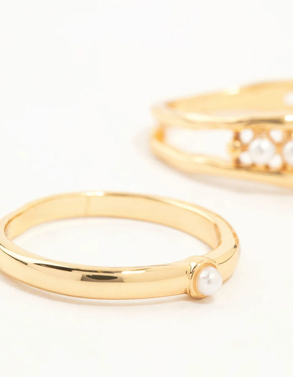 Gold Plated Petite Pearl Stacking Rings 2-Pack