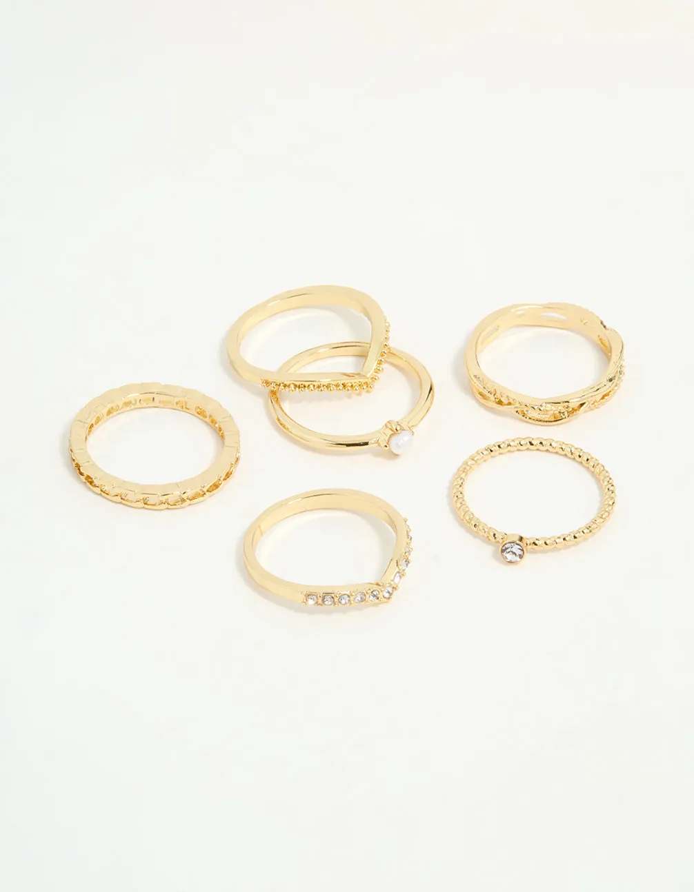 Gold Plated Twist & Dip Rings 6-Pack