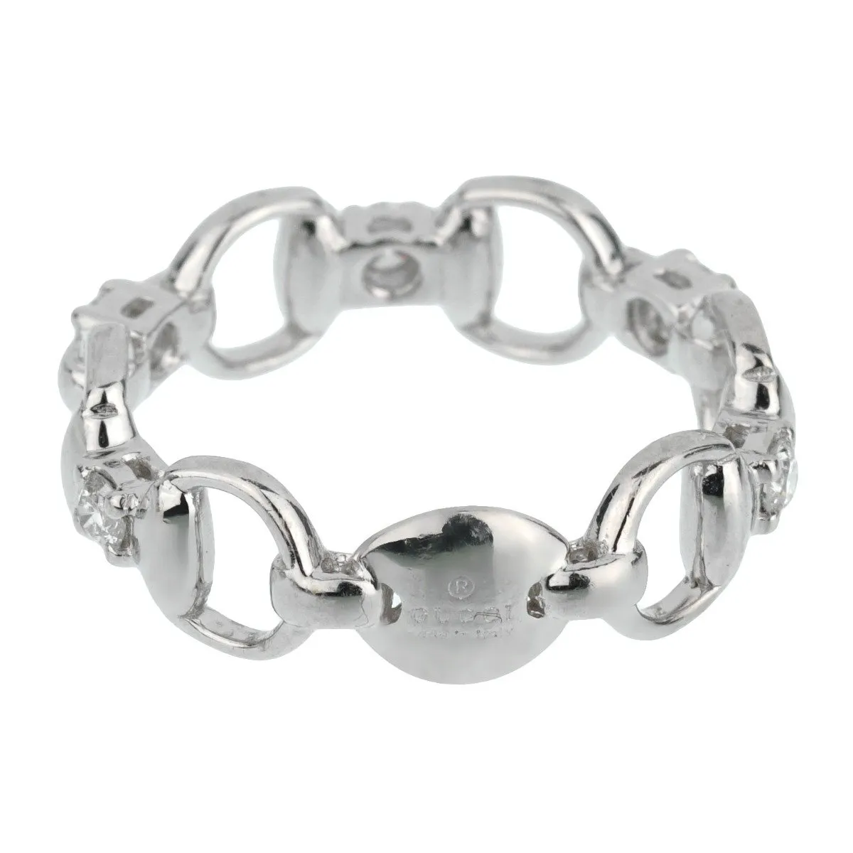Gucci Horsebit Diamond White Gold Ring Sz 5