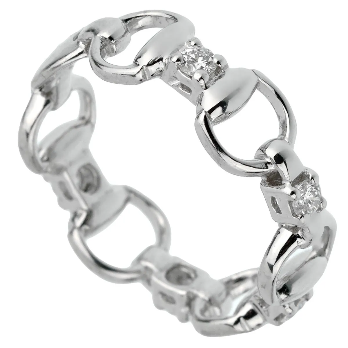Gucci Horsebit Diamond White Gold Ring Sz 5