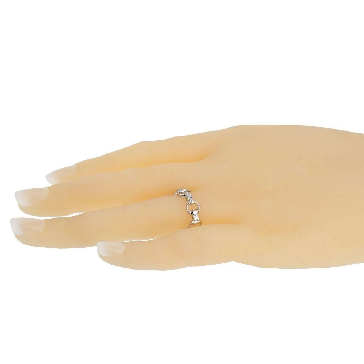 Gucci Horsebit Diamond White Gold Ring Sz 5