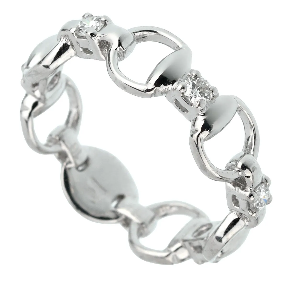Gucci Horsebit Diamond White Gold Ring Sz 5
