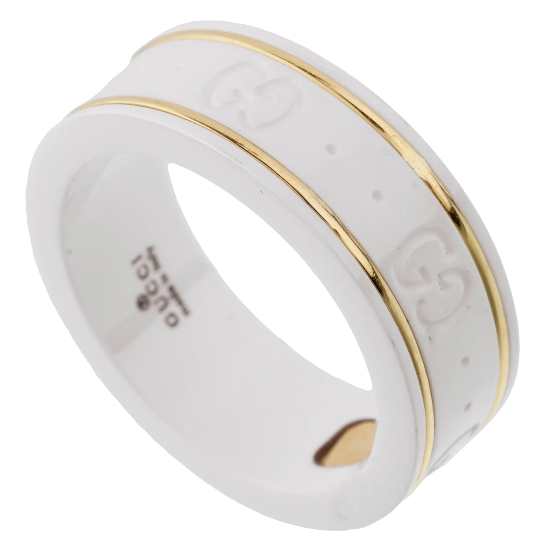 Gucci Icon Ceramic Yellow Gold Band Ring Sz 6
