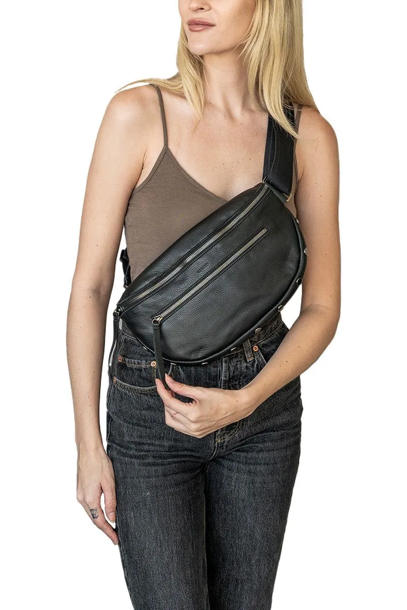 Hammitt Charles Crossbody Large Belt Bag 17676 | Black/Gunmetal