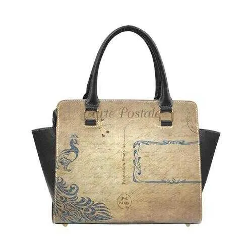 Handbags, Beige Postale Graphic Style Top-Handle Bag