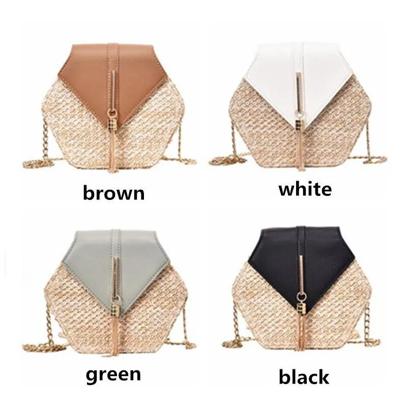 Hexagon Mulit Style Straw leather Handbag
