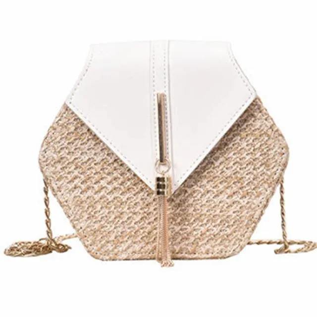 Hexagon Mulit Style Straw leather Handbag