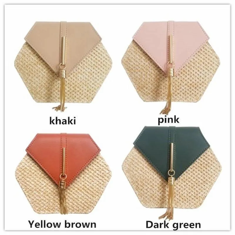 Hexagon Mulit Style Straw leather Handbag