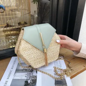 Hexagon Mulit Style Straw leather Handbag