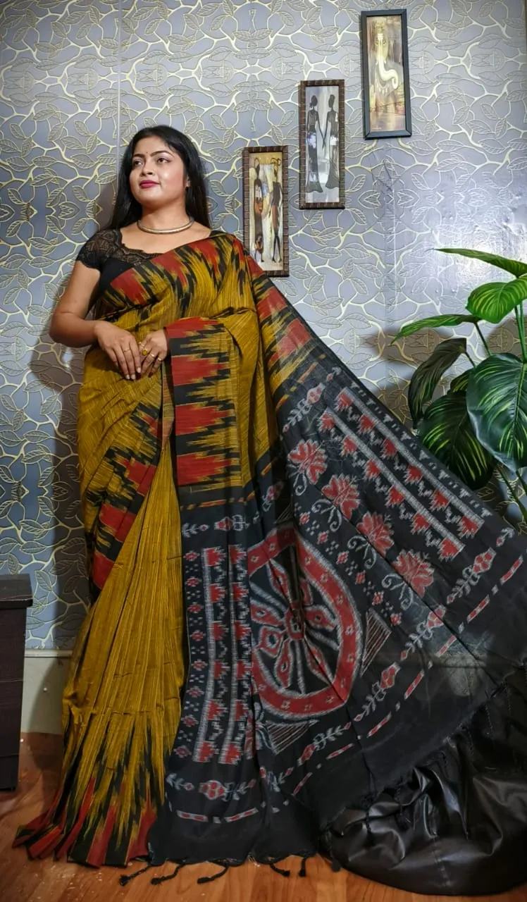 Ikat Hand Block Print Jaipuri Pure Soft Cotton Mulmul Saree with Blouse Piece