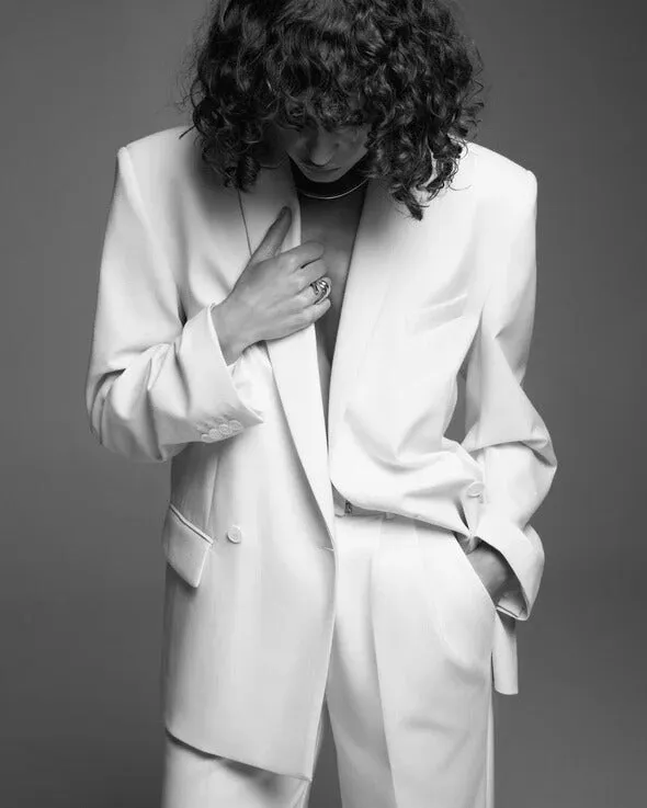 Ivory double-breasted oversized jacket