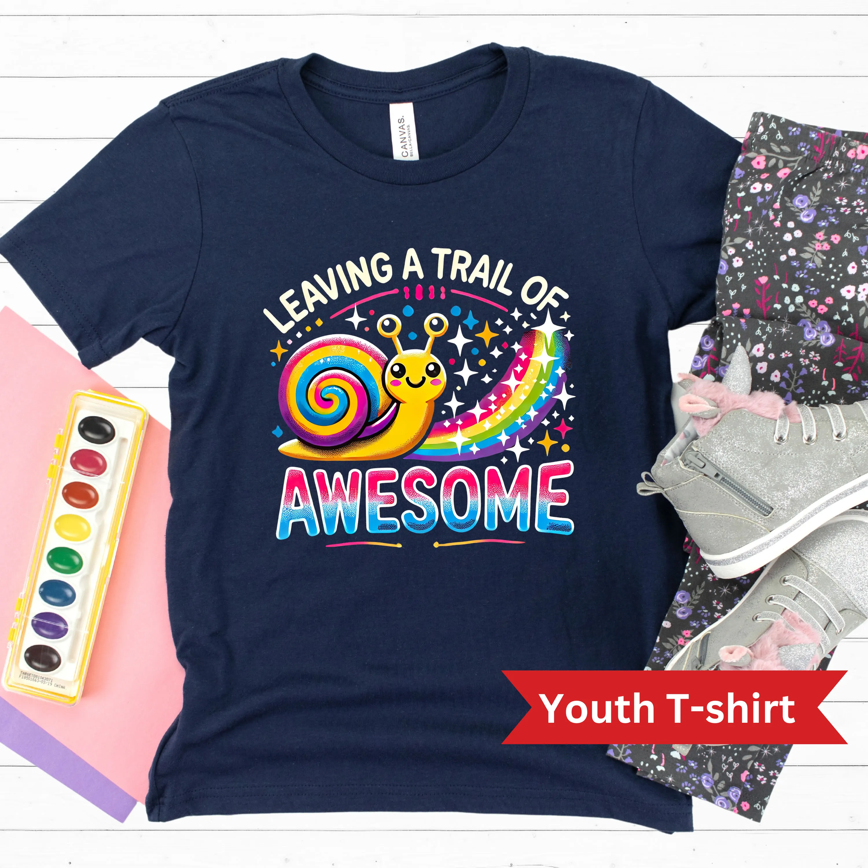Leaving a Trail of Awesome Cute Snail Shirt | Positive Message Rainbow Shirt | Motivational Shirt | Nature Lover Gift | Youth Jersey T-shirt