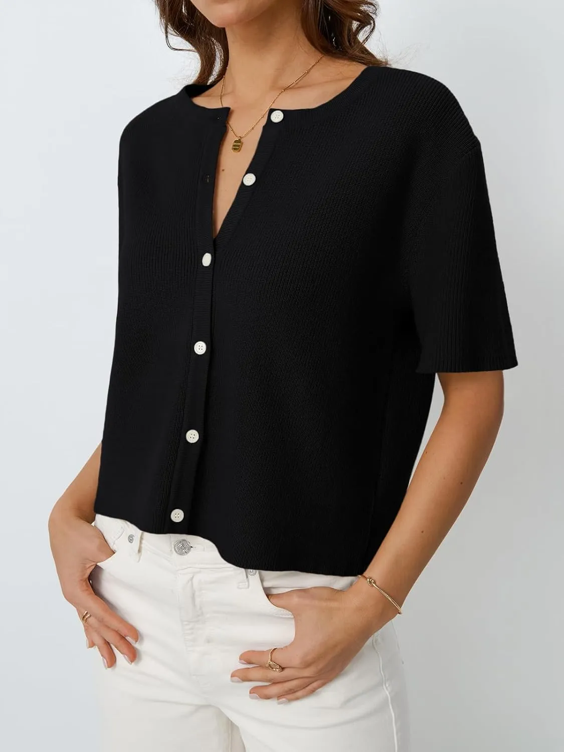 LILLUSORY Short Sleeve Cardigan Sweaters for Women 2025 Summer Cropped Button Up Sweater Tops Casual Shirt Y2K Outfits