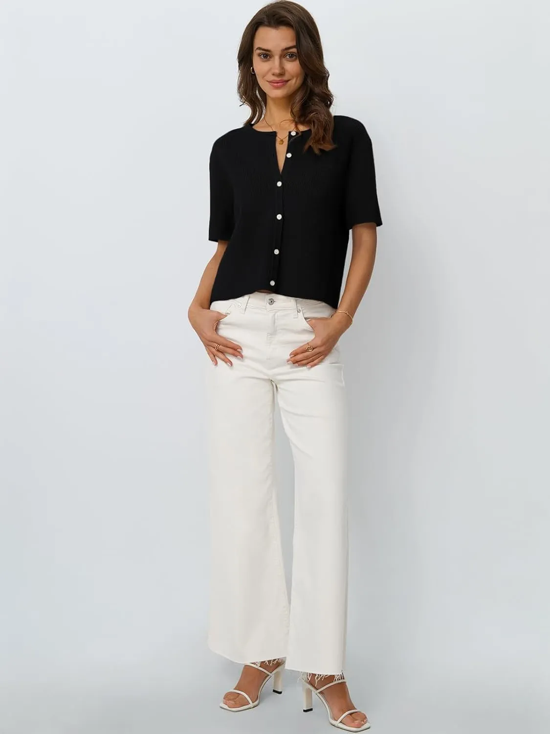 LILLUSORY Short Sleeve Cardigan Sweaters for Women 2025 Summer Cropped Button Up Sweater Tops Casual Shirt Y2K Outfits