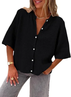 LILLUSORY Short Sleeve Cardigan Sweaters for Women 2025 Summer Cropped Button Up Sweater Tops Casual Shirt Y2K Outfits