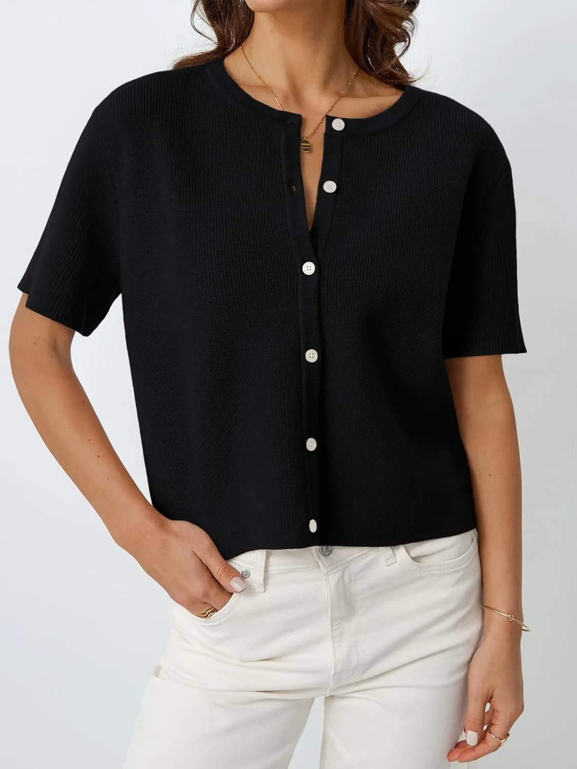 LILLUSORY Short Sleeve Cardigan Sweaters for Women 2025 Summer Cropped Button Up Sweater Tops Casual Shirt Y2K Outfits