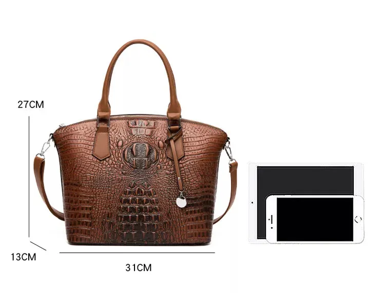 Maverick Brown Faux Leather Crocodile Pattern - 3 Piece Set