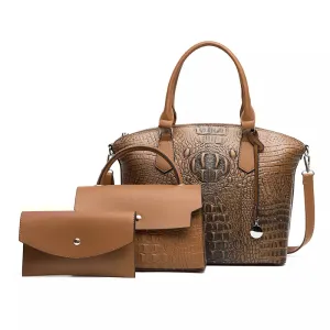 Maverick Brown Faux Leather Crocodile Pattern - 3 Piece Set
