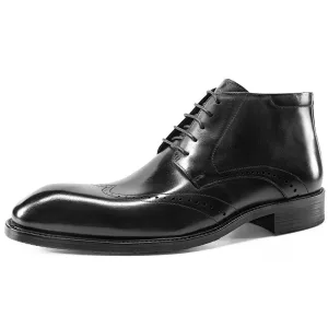 Mens leather ankle boots square toe low heel lace up boots