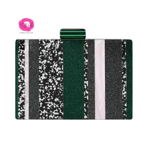 New Women Striped Handbags Trendy Handbag Fashion Sequin Green  Acrylic Luxury Evening Bag Clutch Purse