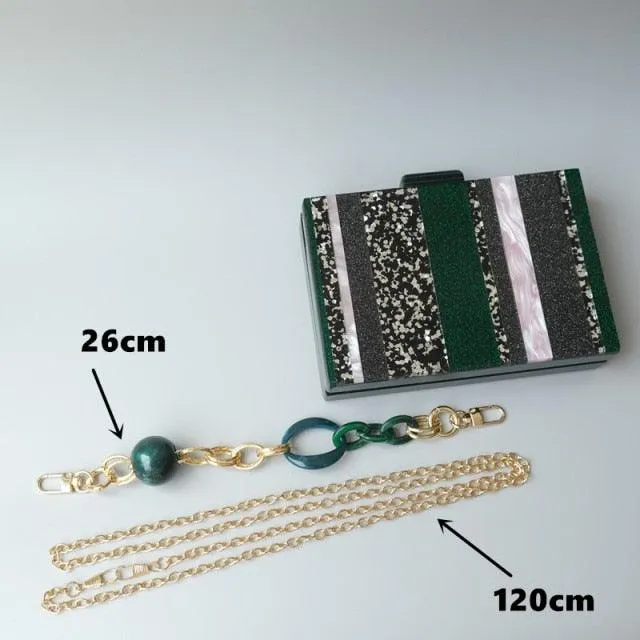 New Women Striped Handbags Trendy Handbag Fashion Sequin Green  Acrylic Luxury Evening Bag Clutch Purse