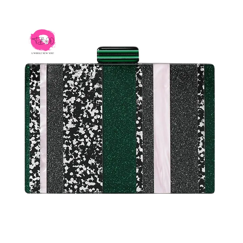 New Women Striped Handbags Trendy Handbag Fashion Sequin Green  Acrylic Luxury Evening Bag Clutch Purse