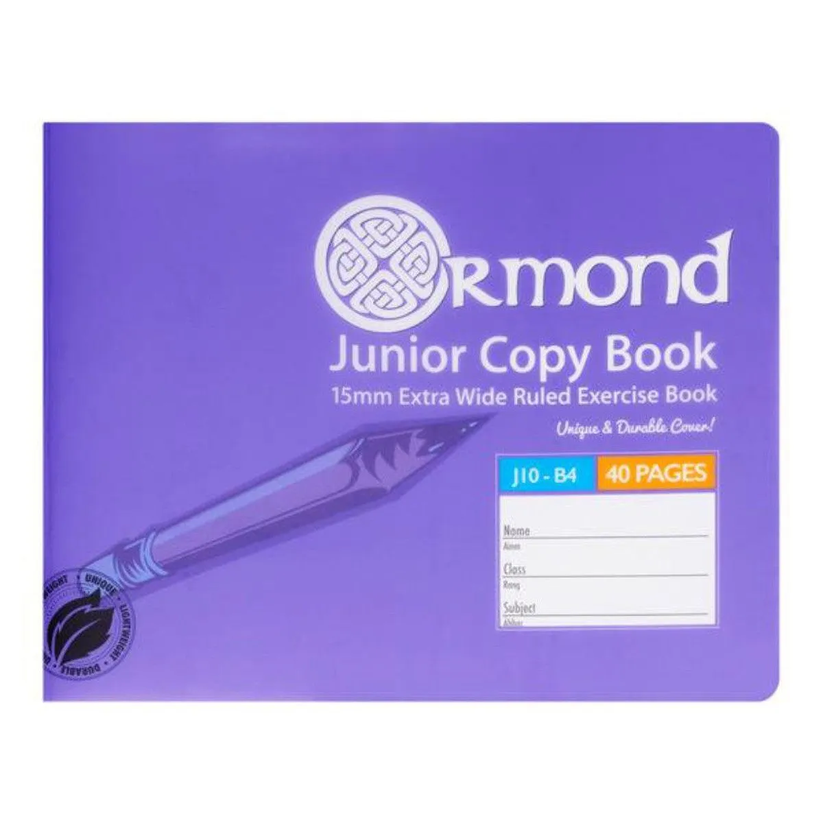 Ormond J10-B4 Durable Cover Junior Copy Book - Extra Wide Ruled - 40 Pages - Purple