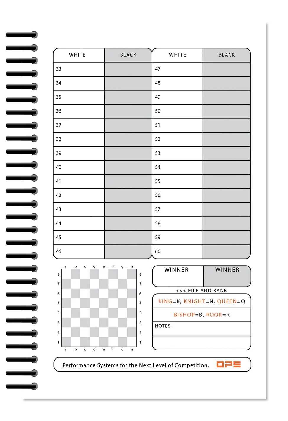 Perfect Strike Chess SCOREBOOK with Rules and Scoring Instructions. Heavy duty. Practice and Competition. (5.5" x 8.5") LS-25:60