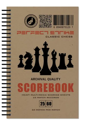 Perfect Strike Chess SCOREBOOK with Rules and Scoring Instructions. Heavy duty. Practice and Competition. (5.5" x 8.5") LS-25:60