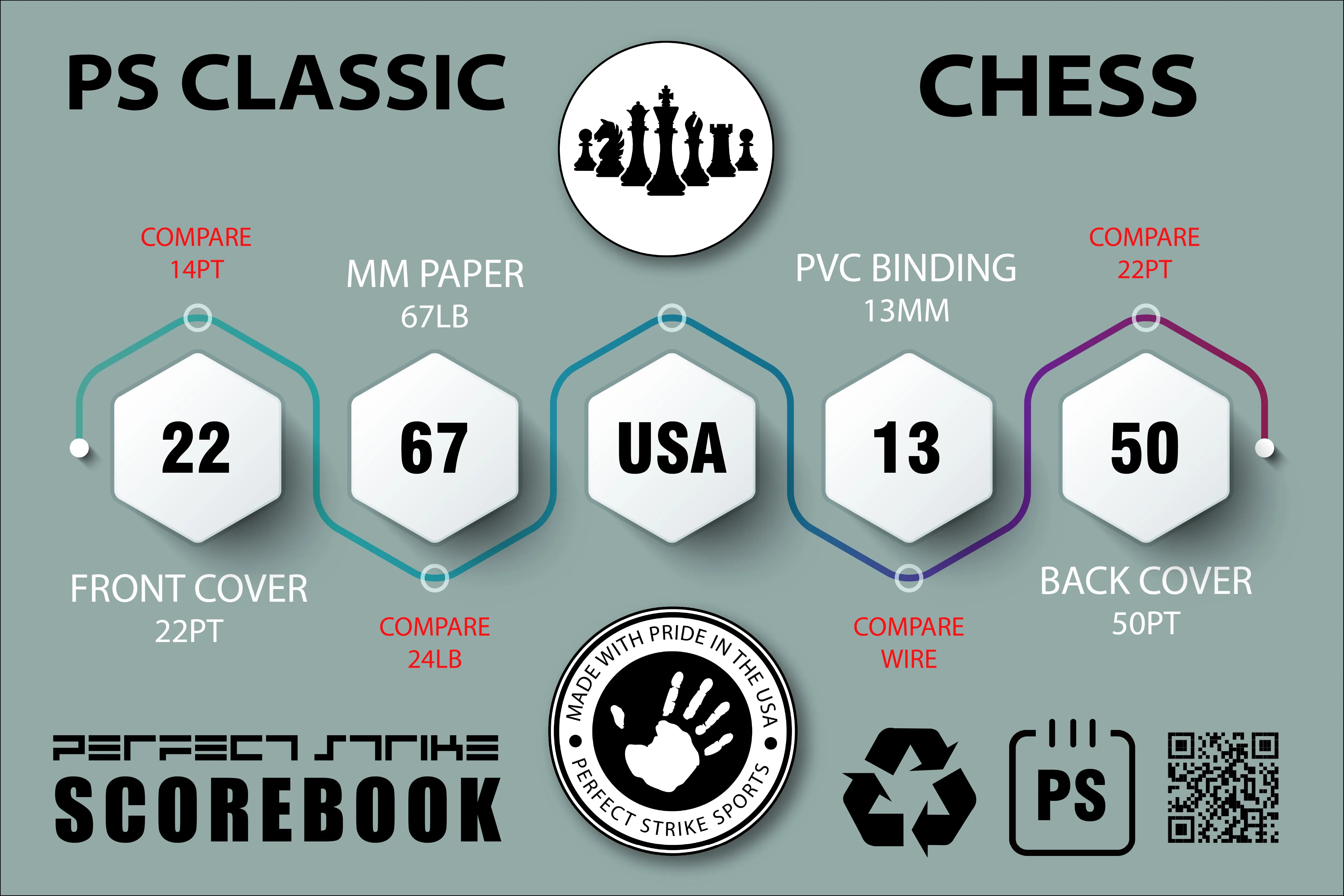 Perfect Strike Chess SCOREBOOK with Rules and Scoring Instructions. Heavy duty. Practice and Competition. (5.5" x 8.5") LS-25:60