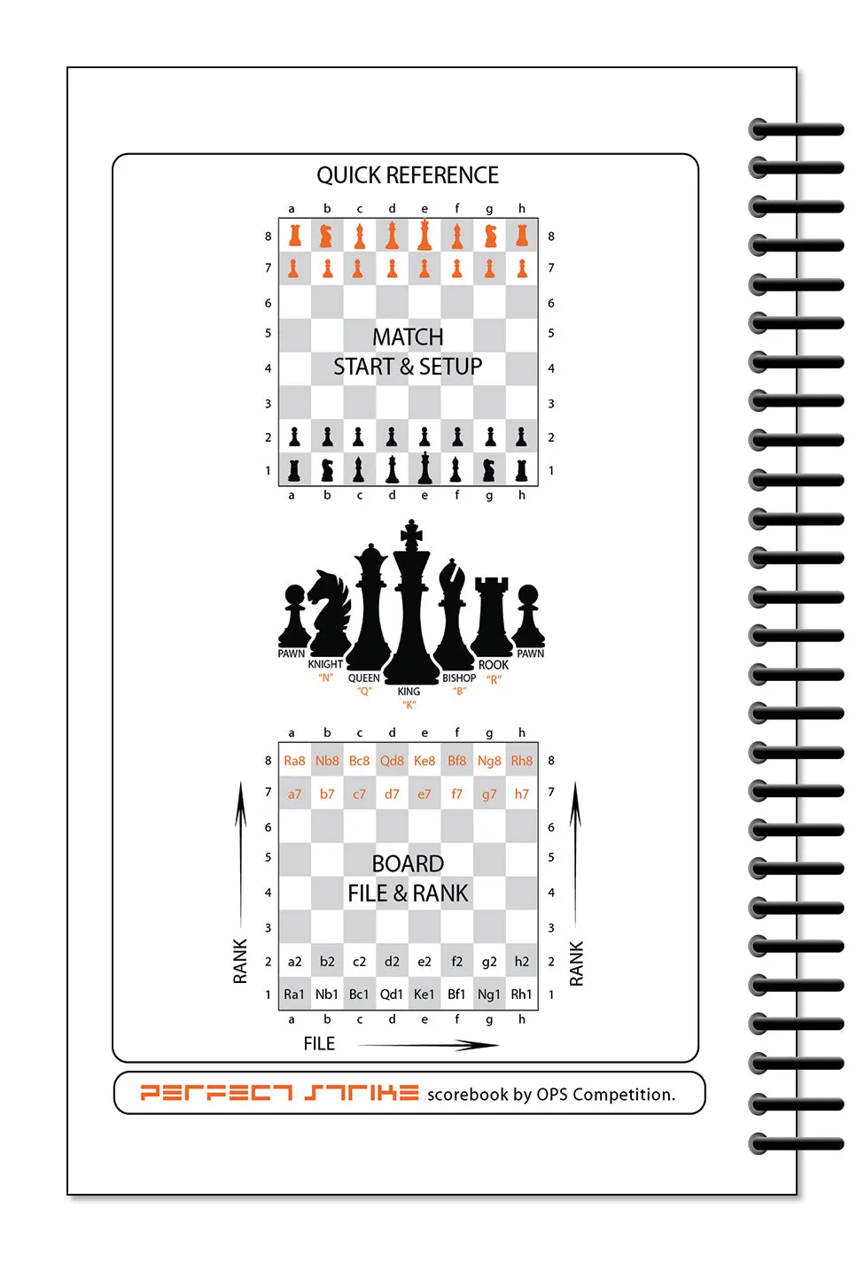 Perfect Strike Chess SCOREBOOK with Rules and Scoring Instructions. Heavy duty. Practice and Competition. (5.5" x 8.5") LS-25:60