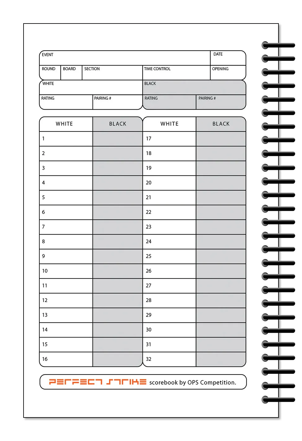 Perfect Strike Chess SCOREBOOK with Rules and Scoring Instructions. Heavy duty. Practice and Competition. (5.5" x 8.5") LS-25:60