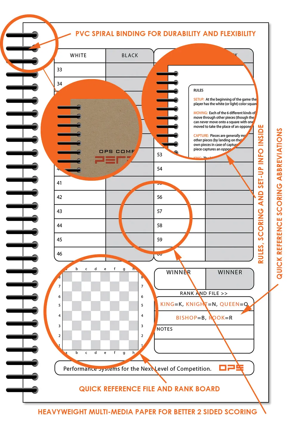 Perfect Strike Chess SCOREBOOK with Rules and Scoring Instructions. Heavy duty. Practice and Competition. (5.5" x 8.5") LS-25:60