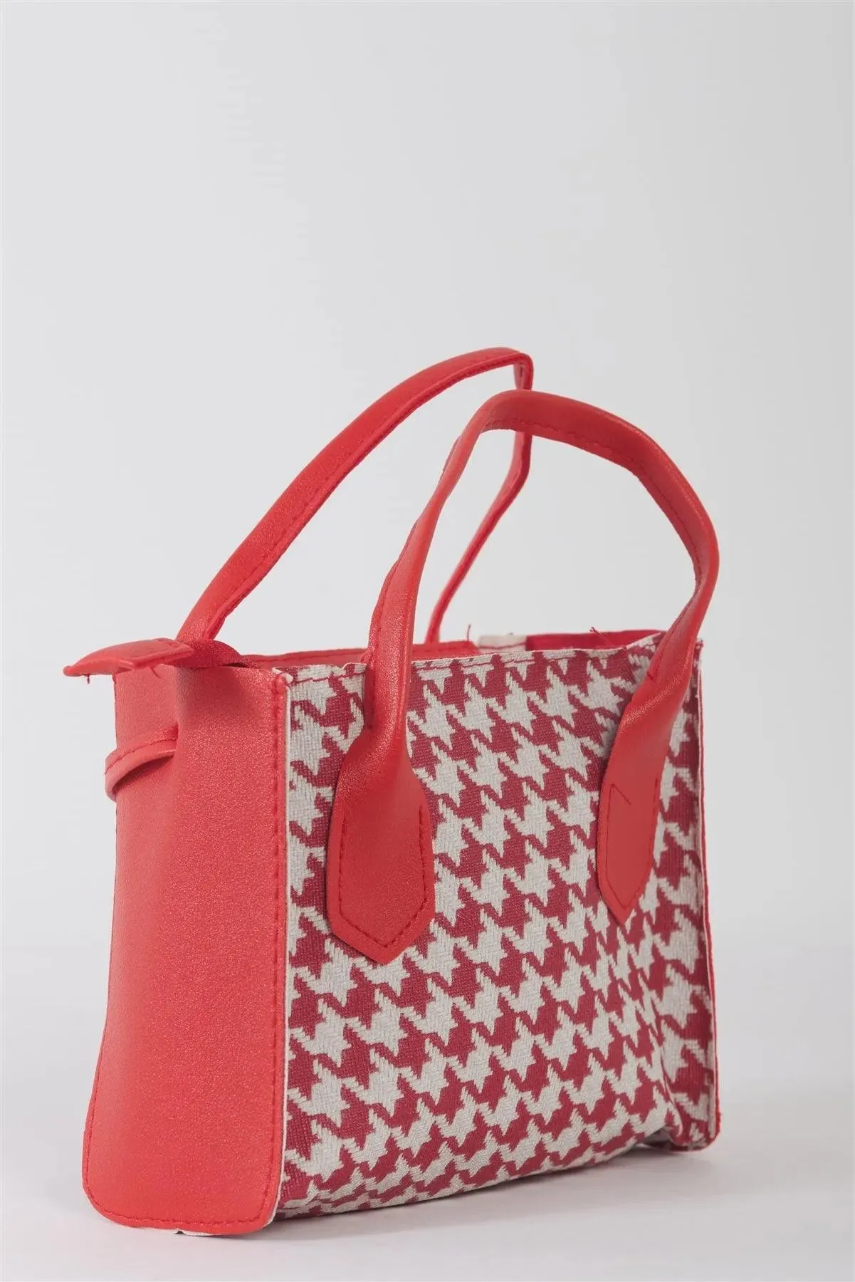 Red & White Houndstooth Print Small Handbag