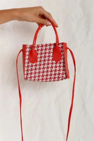 Red & White Houndstooth Print Small Handbag