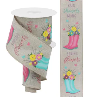 RGC143718 2.5"X10yd Rainboots W/Floral on Royal Nat/Ylw/Pnk/Blu/Lav/Grn