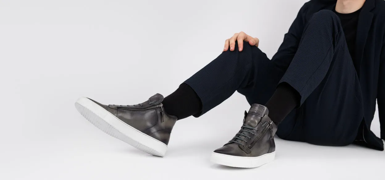 SOHO aluminium-grey patina high sneakers.