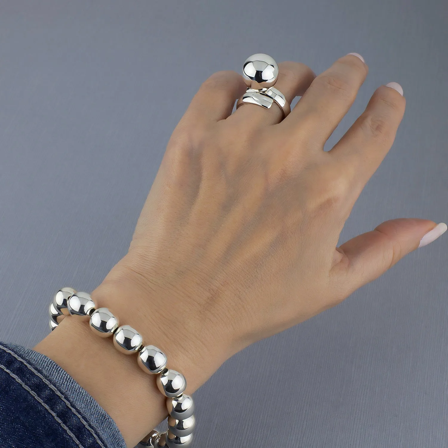 Sterling Silver Big Single Ball Ring