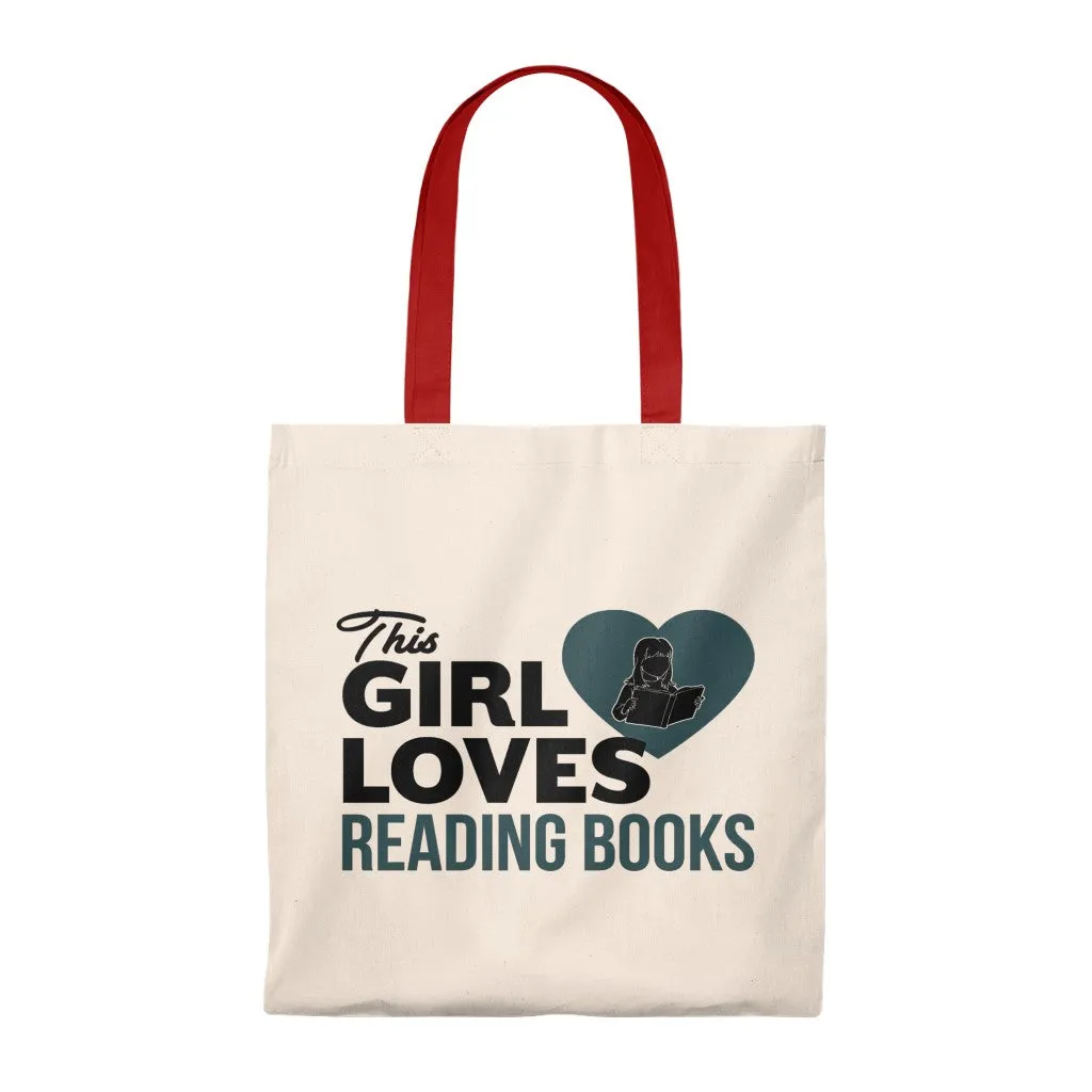 The Girl Loves Reading Books Canvas Tote Bag - Vintage style