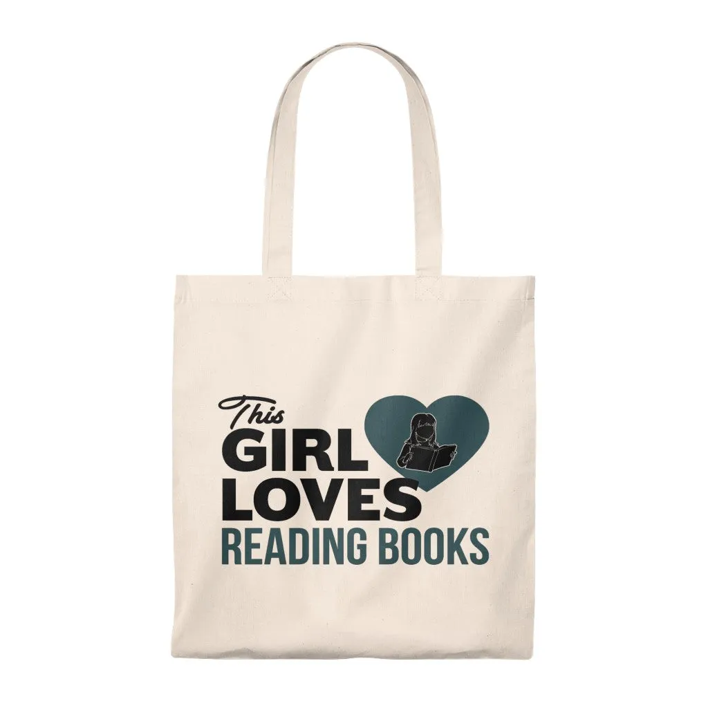 The Girl Loves Reading Books Canvas Tote Bag - Vintage style
