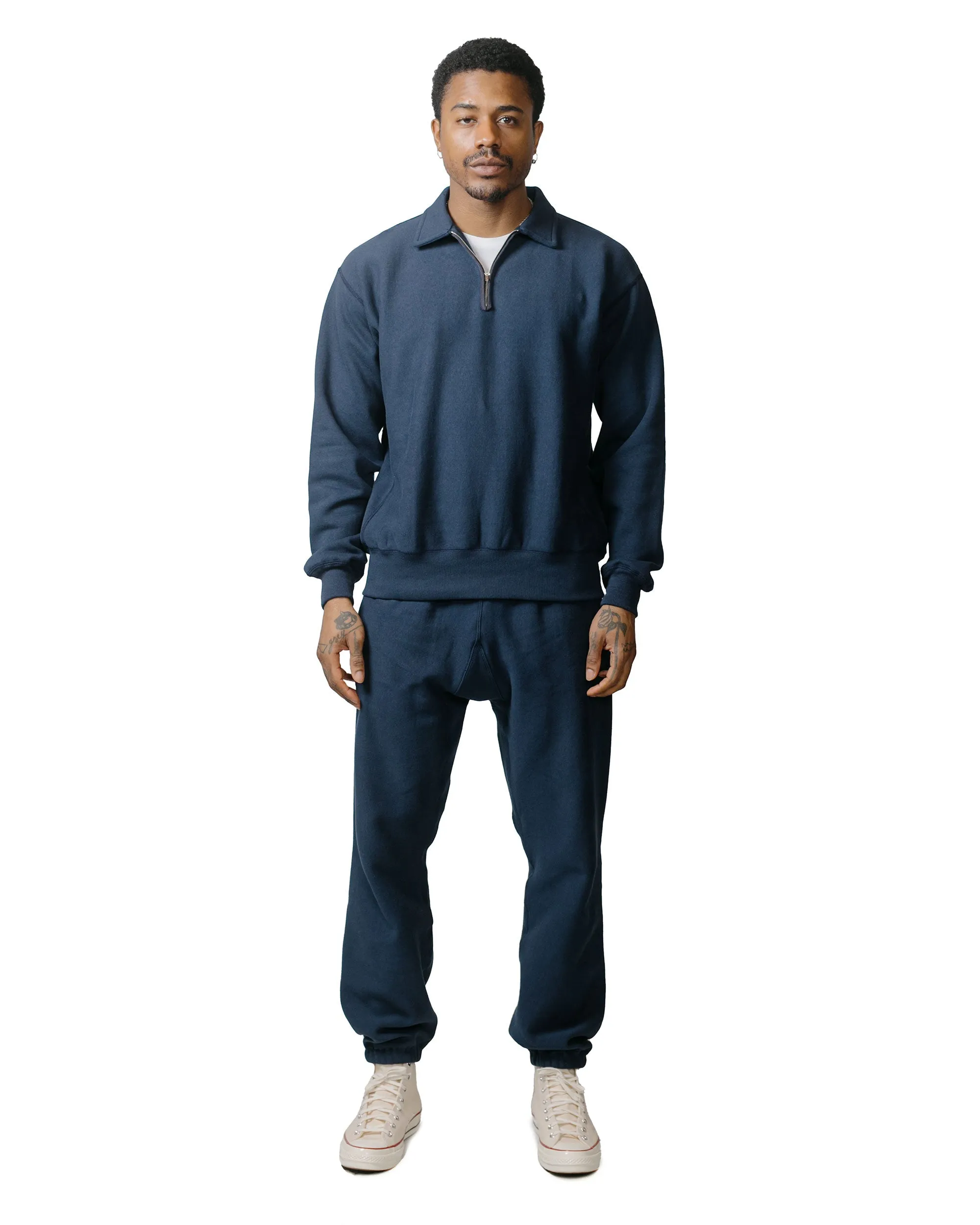 The Real McCoy's MC23202 Military 1/4 Zip Sweatshirt / Plain Navy