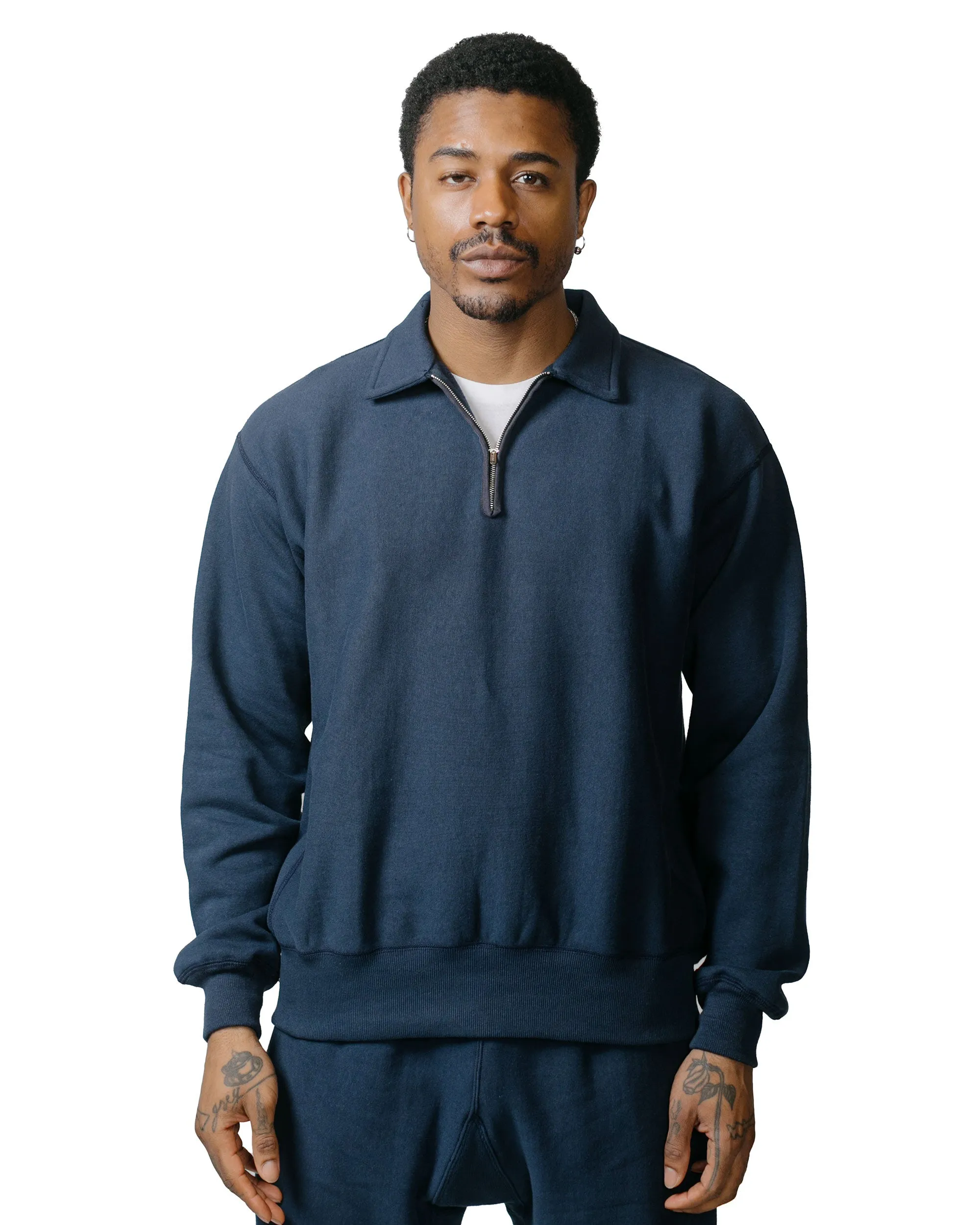 The Real McCoy's MC23202 Military 1/4 Zip Sweatshirt / Plain Navy
