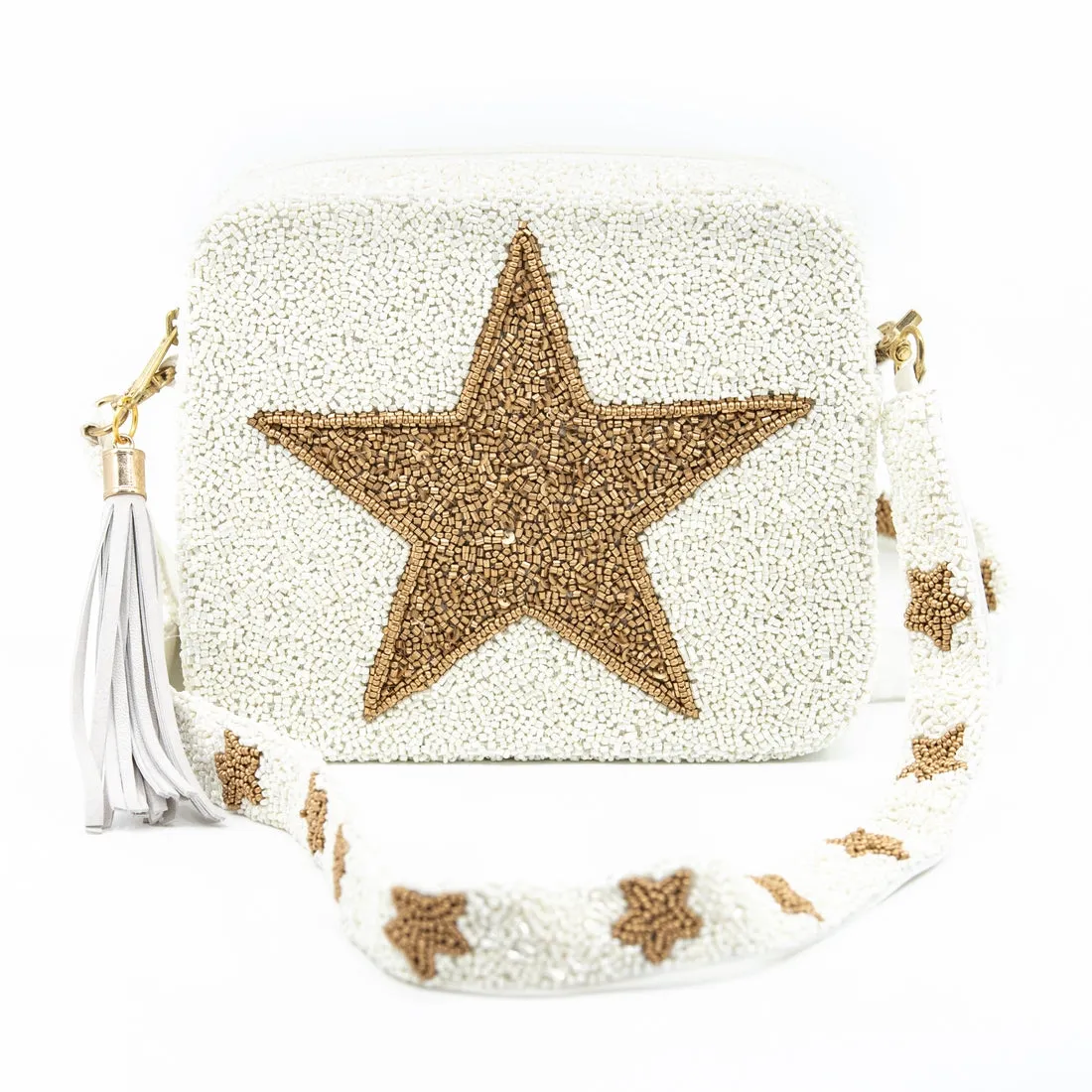 Tiana Designs Beaded Box Purse - Ivory and Gold Star